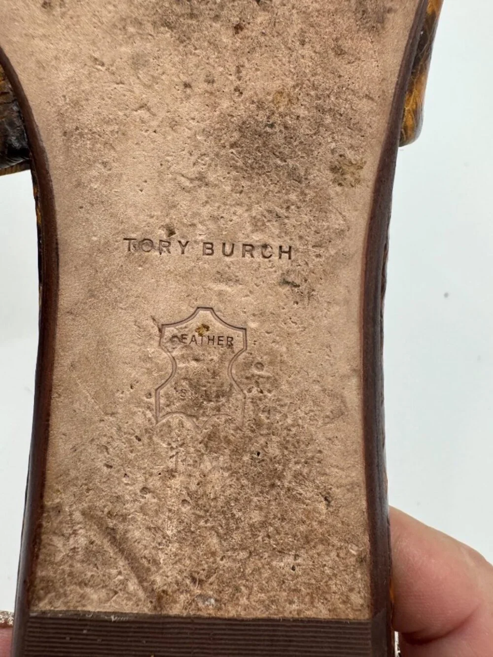Tory Burch Eleanor Python-Print Leather Mules Gold Logo Size 10M Womens